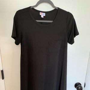 LulaRoe all black hi-lo dress.